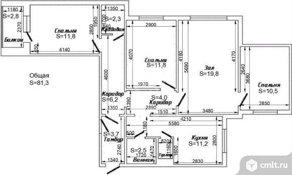 4-комнатная квартира 81,3 кв.м. Фото 16.