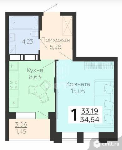 1-комнатная квартира 35,09 кв.м. Фото 8.