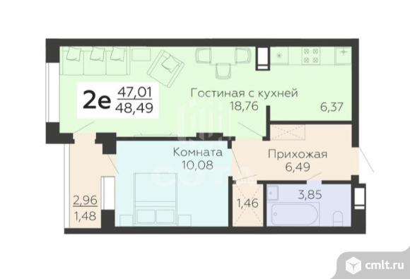 2-комнатная квартира 48,5 кв.м. Фото 16.