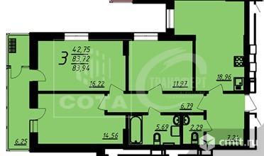 3-комнатная квартира 84,55 кв.м. Фото 14.