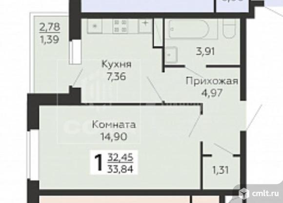 1-комнатная квартира 33,3 кв.м. Фото 1.