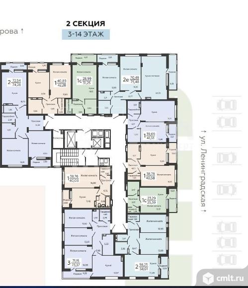 1-комнатная квартира 40,58 кв.м. Фото 6.