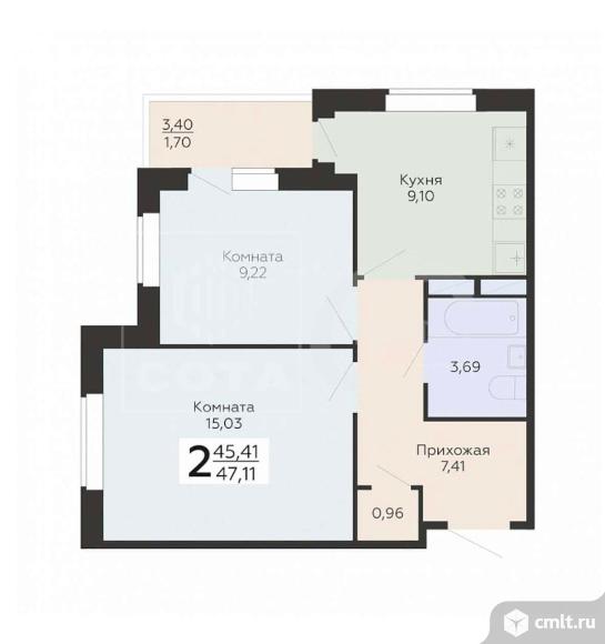 2-комнатная квартира 48 кв.м. Фото 16.