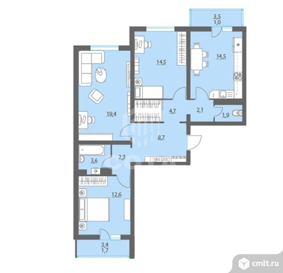 3-комнатная квартира 87 кв.м. Фото 20.