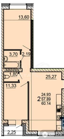 2-комнатная квартира 57,4 кв.м. Фото 7.