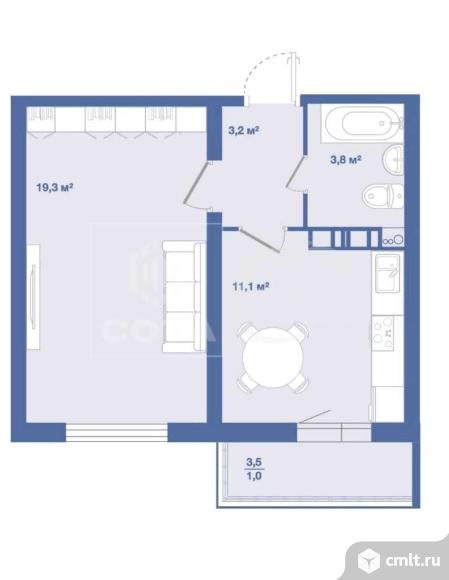 1-комнатная квартира 37,5 кв.м. Фото 17.