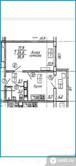1-комнатная квартира 34,5 кв.м