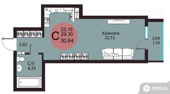 1-комнатная квартира 30,64 кв.м. Фото 1.