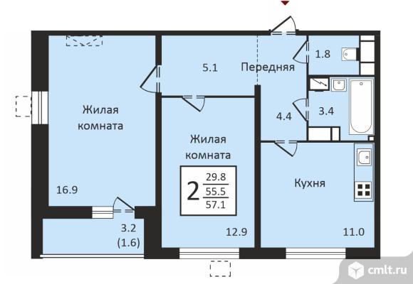2-комнатная квартира 57,1 кв.м. Фото 1.