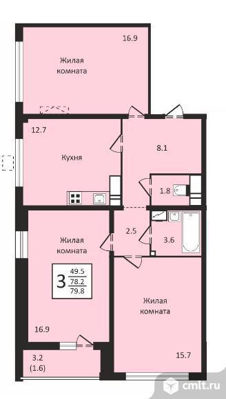 3-комнатная квартира 79,8 кв.м. Фото 1.