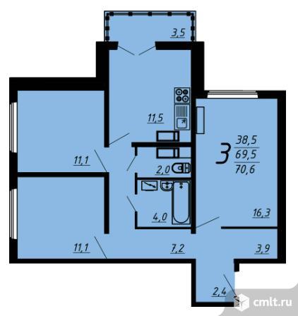 3-комнатная квартира 70,3 кв.м. Фото 10.