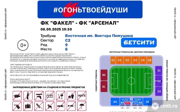 Факел Арсенал 1 билет. Фото 1.