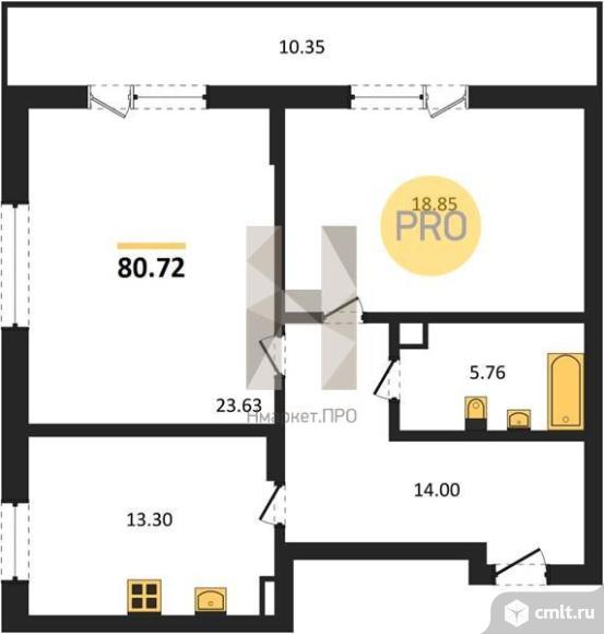 2-комнатная квартира 80,72 кв.м. Фото 12.