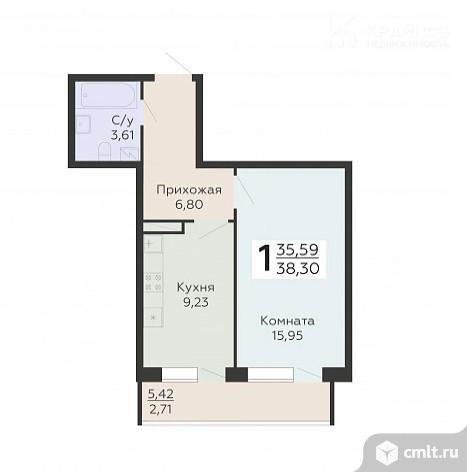 1-комнатная квартира 38,3 кв.м. Фото 1.