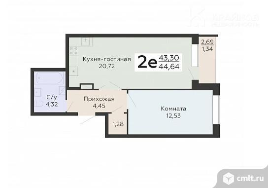 1-комнатная квартира 44,64 кв.м. Фото 1.