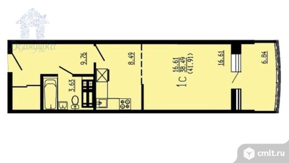 1-комнатная квартира 40,6 кв.м. Фото 1.