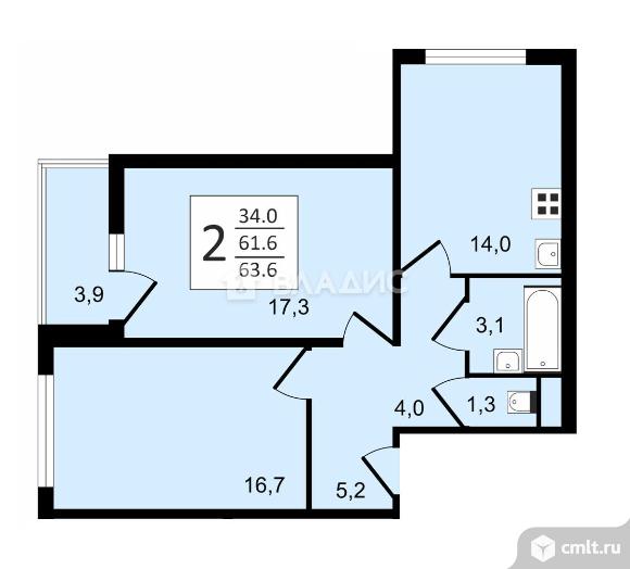 2-комнатная квартира 61,2 кв.м. Фото 10.