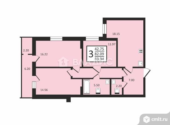 3-комнатная квартира 82,7 кв.м. Фото 5.