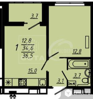 1-комнатная квартира 36,3 кв.м. Фото 12.