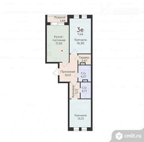 3-комнатная квартира 71,84 кв.м. Фото 1.