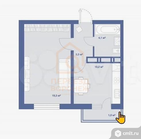 1-комнатная квартира 37 кв.м. Фото 19.