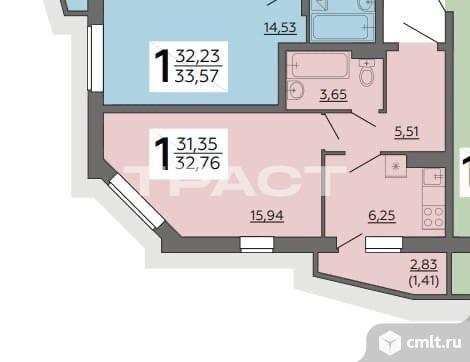1-комнатная квартира 32,76 кв.м. Фото 17.