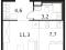 1-комнатная квартира 26,8 кв.м. Фото 3.