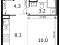 1-комнатная квартира 25,6 кв.м. Фото 2.