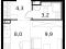 1-комнатная квартира 25,4 кв.м. Фото 3.