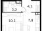 1-комнатная квартира 25,4 кв.м. Фото 3.