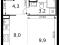 1-комнатная квартира 25,4 кв.м. Фото 2.