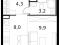 1-комнатная квартира 25,4 кв.м. Фото 3.