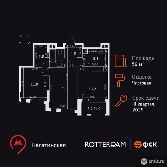 2-комнатная квартира 59,7 кв.м. Фото 1.