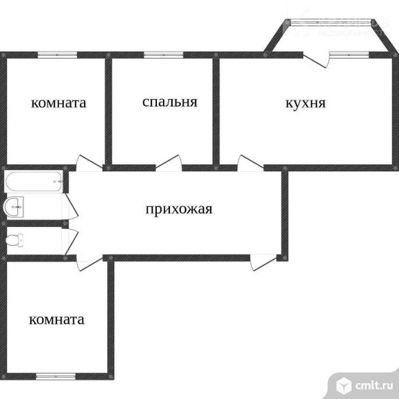 3-комнатная квартира 60 кв.м. Фото 1.