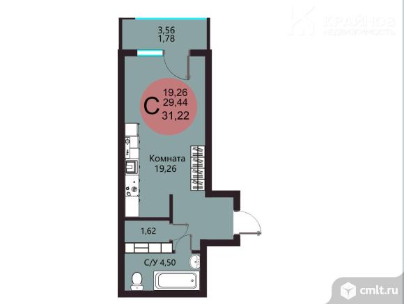1-комнатная квартира 31,22 кв.м. Фото 1.