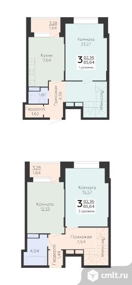 3-комн. двухуровневая квартира, 85,64 кв.м. Фото 1.