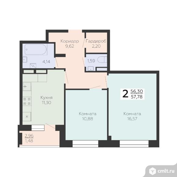 2-комнатная квартира 57,78 кв.м. Фото 1.