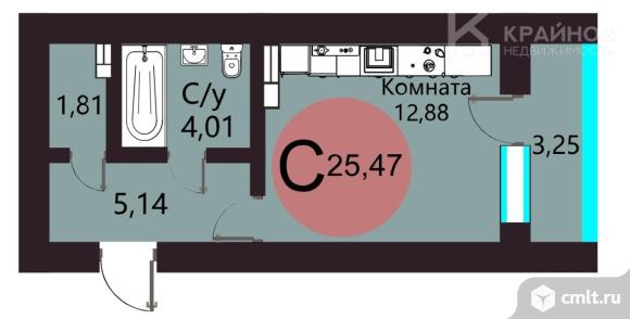 1-комнатная квартира 25,47 кв.м. Фото 1.