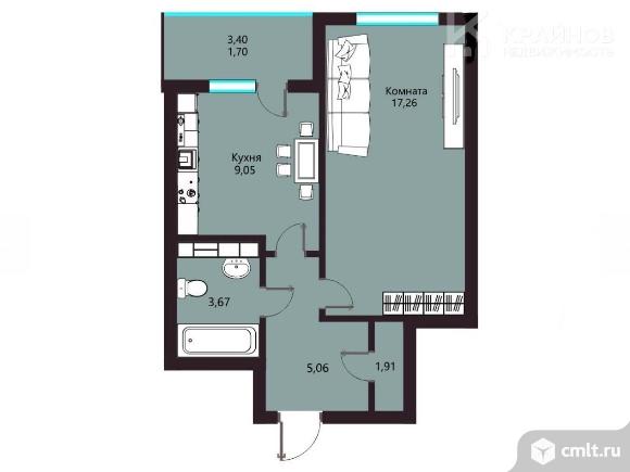 1-комнатная квартира 39 кв.м. Фото 1.