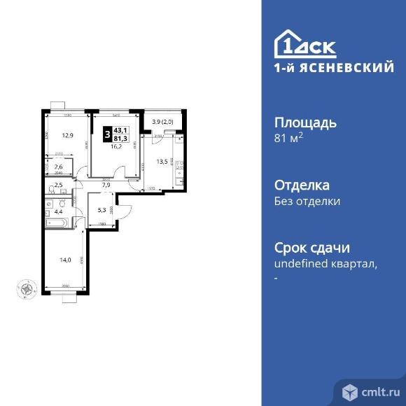 3-комнатная квартира 81,3 кв.м. Фото 1.