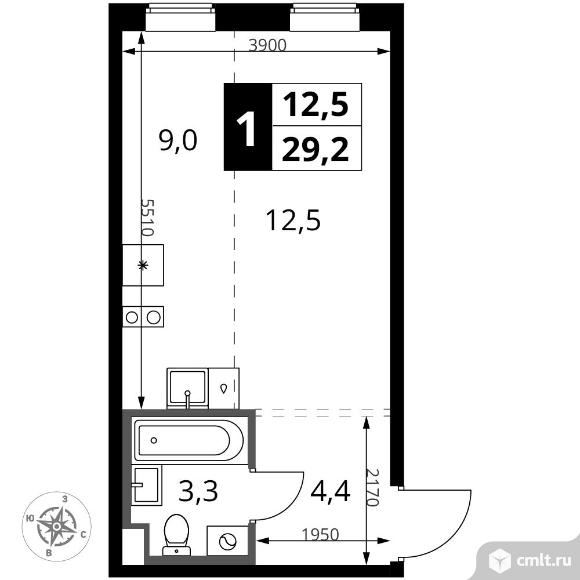 1-комнатная квартира 29,2 кв.м. Фото 1.