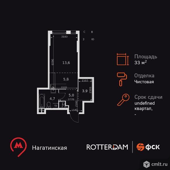 1-комнатная квартира 33 кв.м. Фото 1.