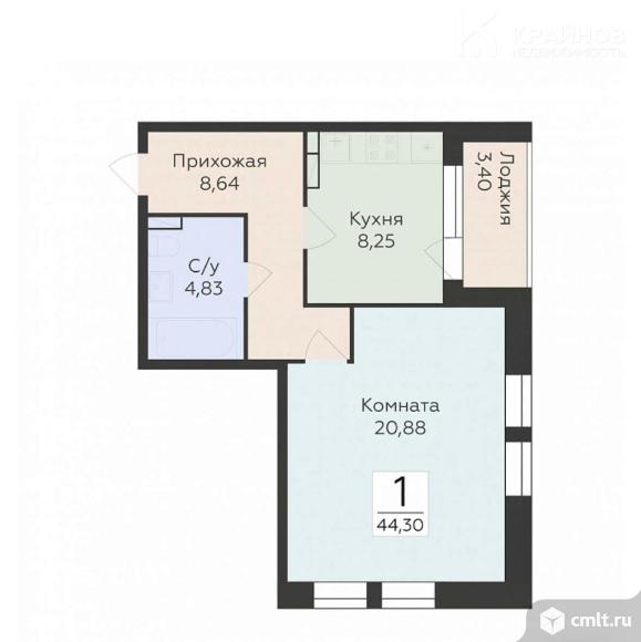 1-комнатная квартира 44,3 кв.м. Фото 1.