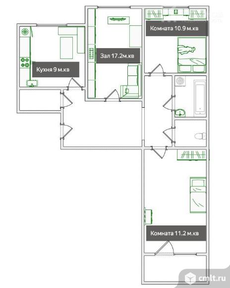 3-комнатная квартира 63 кв.м. Фото 1.