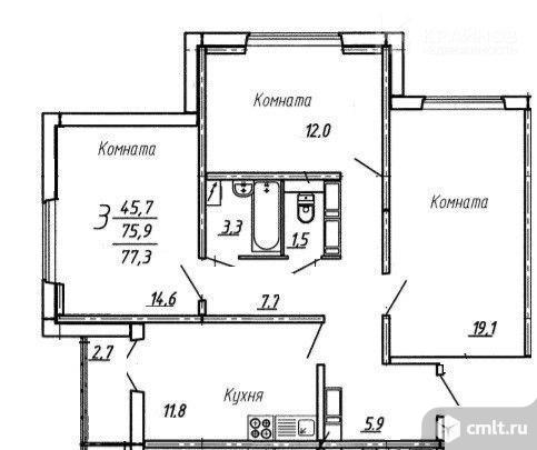 3-комнатная квартира 75,4 кв.м. Фото 1.