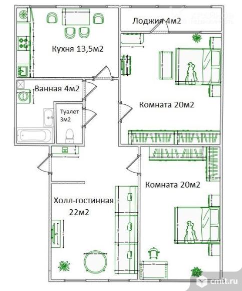 2-комнатная квартира 87 кв.м. Фото 1.