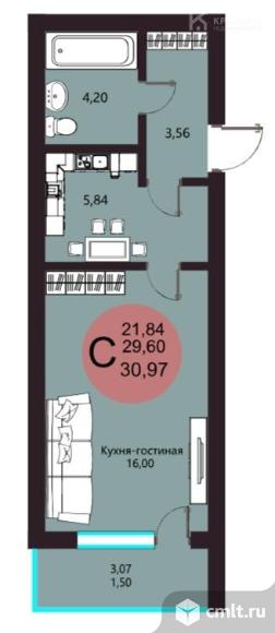 1-комнатная квартира 29,6 кв.м. Фото 1.