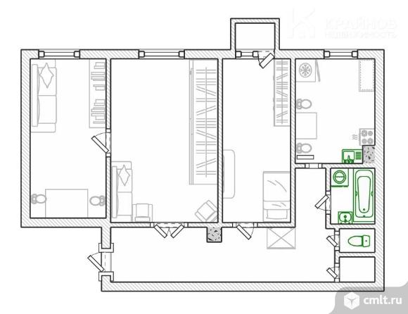 3-комнатная квартира 76,6 кв.м. Фото 1.