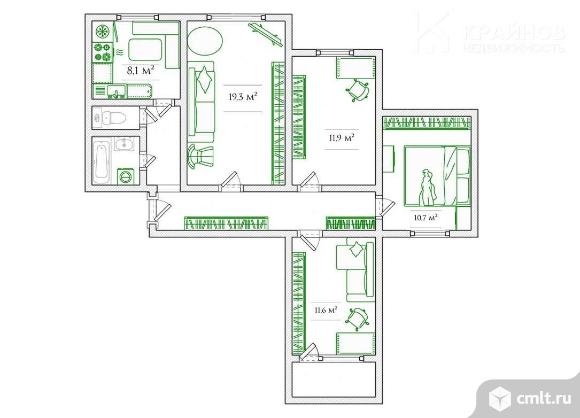 4-комнатная квартира 78,9 кв.м. Фото 1.