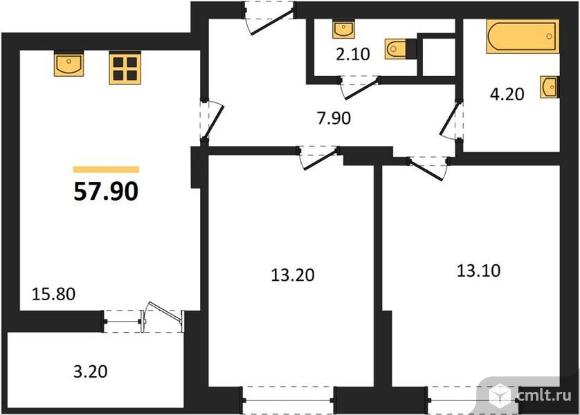 2-комнатная квартира 57,9 кв.м. Фото 4.